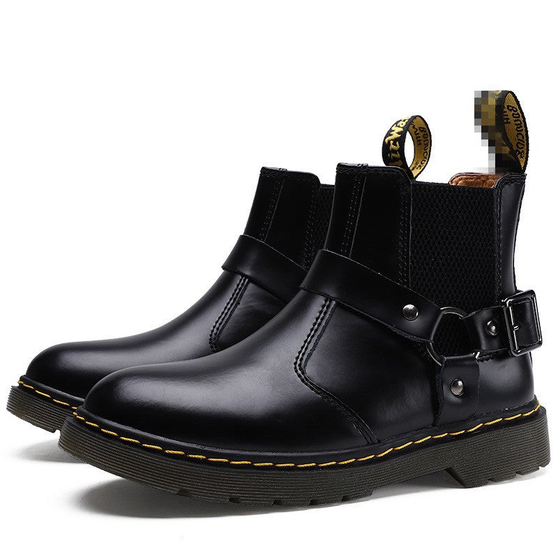 Women's & Men's British Style Martin Flat Couple Chelsea Ring Women's Leather Boots