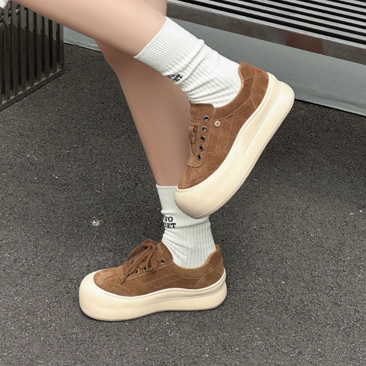 Women's Genuine Bread Platform Autumn Versatile Slip-on Ugly Cute Women's Shoes