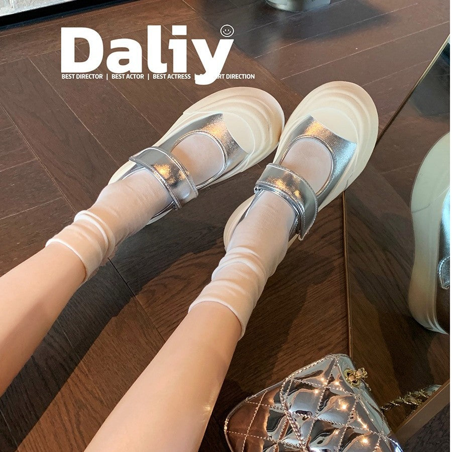 Women's Size To Velcro Big Head Muffin Platform Height Increasing Round Women's Casual Shoes