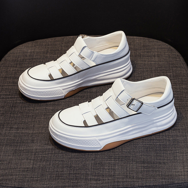 Women's White Summer Hollow Net Thick Bottom Casual Shoes