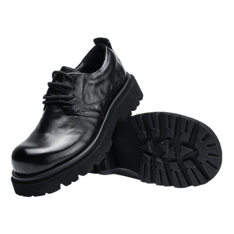 Men's High-grade Big Head Genuine Breathable Increased Thick Bottom Commuter Round Men's Business Leather Shoes