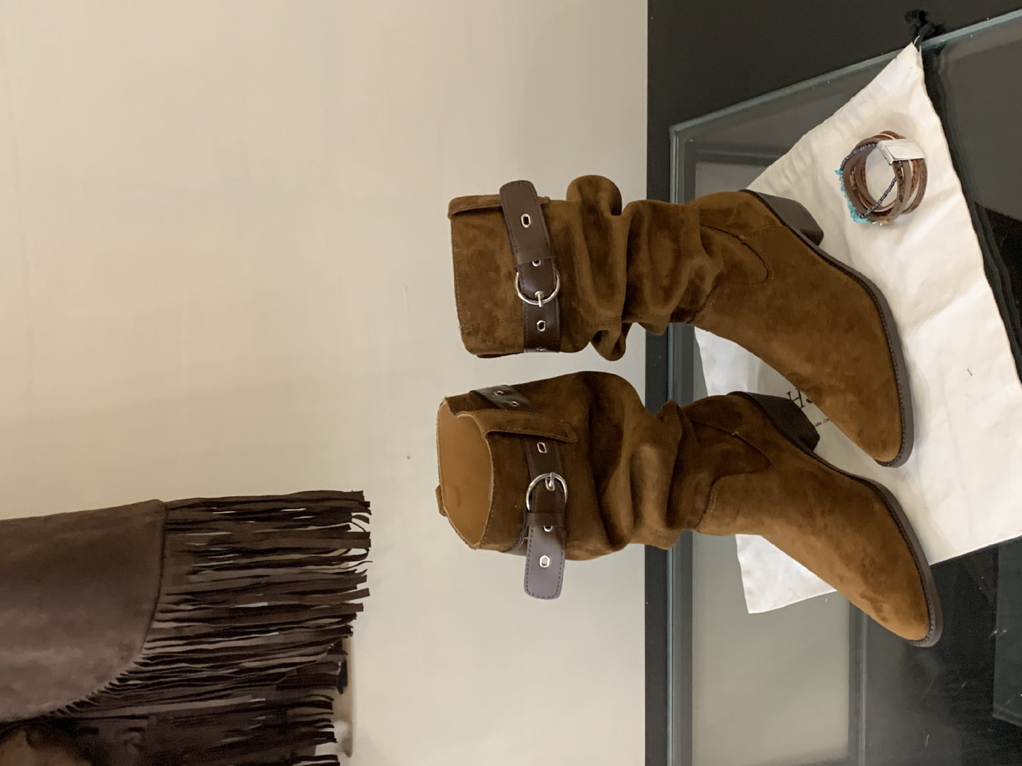Women's Vintage Crumpled Pile Style Pointed Western Cowboy Thick Middle Women's Leather Boots