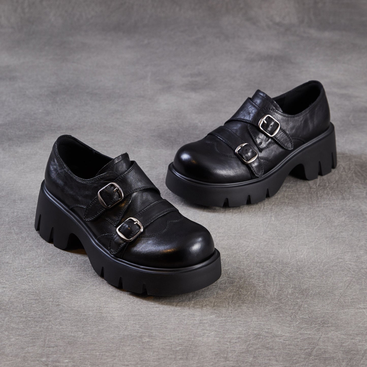 Women's British Retro Spring Thick-soled Small Fashionable Show Feet Leather Shoes