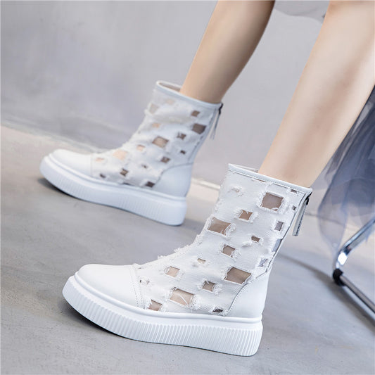 Women's Thin Hollow Drilled Thick Bottom Mesh Breathable Hight Boots
