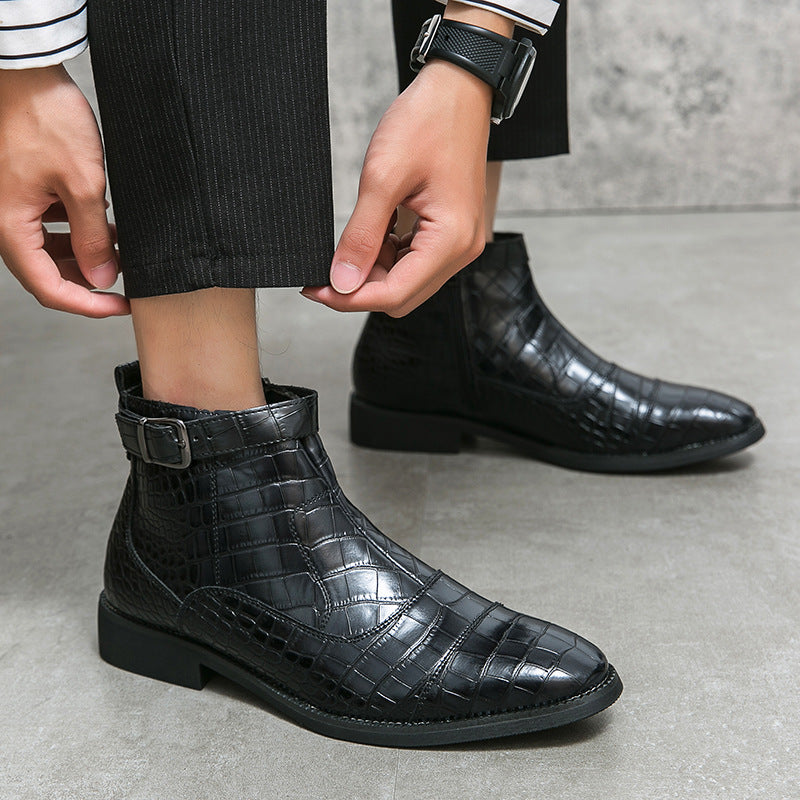 Men's Size Crocodile Ankle Personality Trendy High Boots