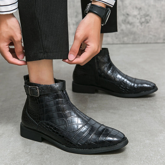 Men's Size Crocodile Ankle Personality Trendy High Boots