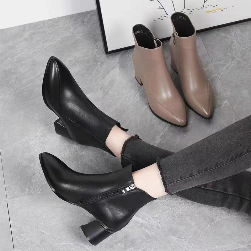 Women's Cowhide Martin British Style Mid Winter Heels