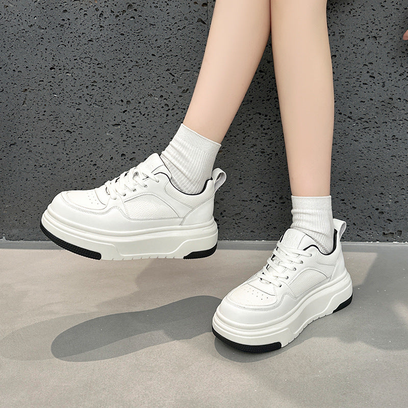 Women's Thick-soled White Spring Versatile Breathable Preppy Style Sneakers