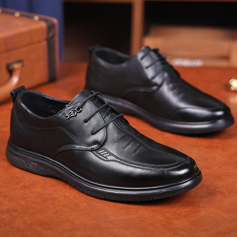 Lace Up Soft Bottom Pumps First Layer Cowhide Men's Casual Leather Shoes