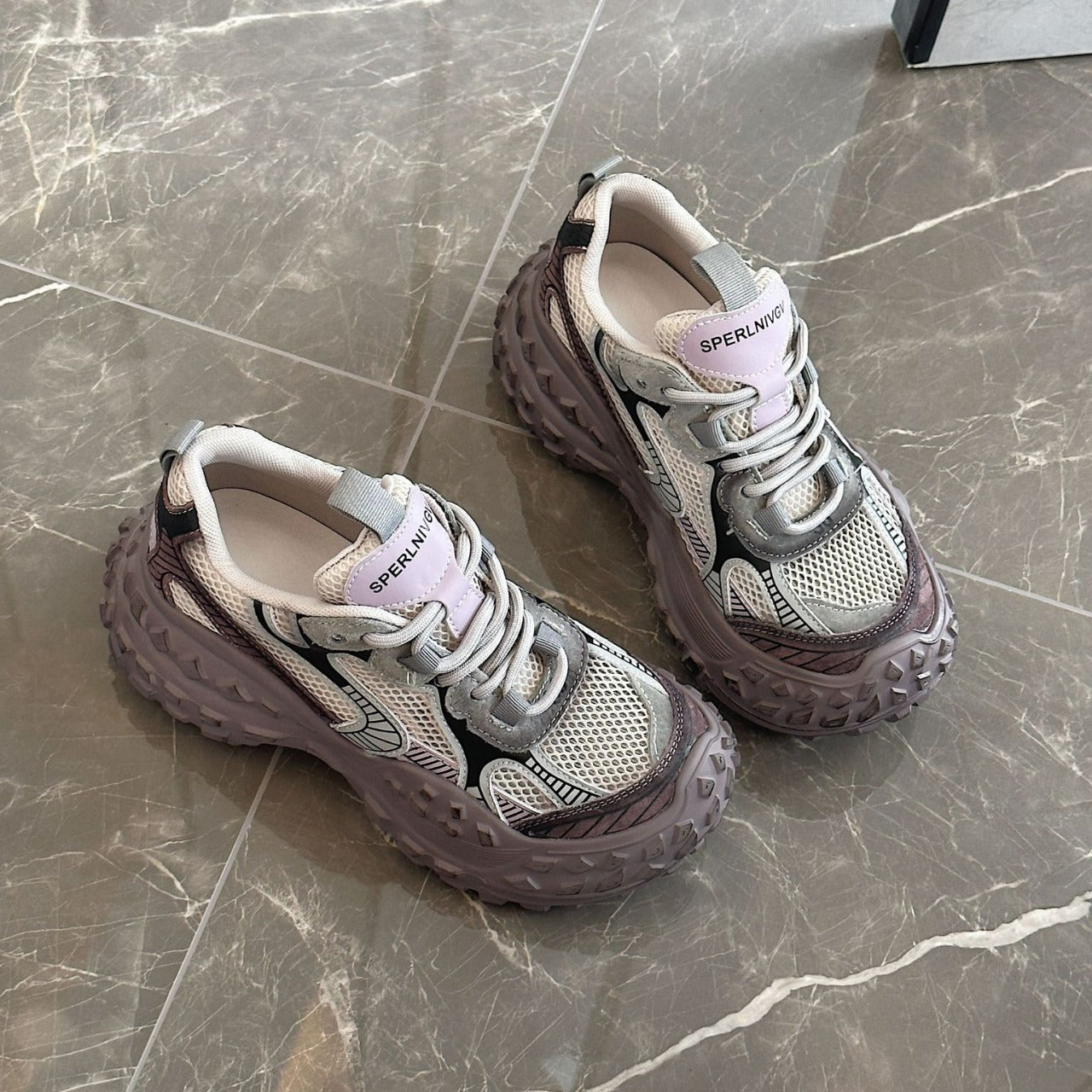 Women's Transparent Mesh Daddy Versatile Contrast Color Surface Platform Casual Shoes