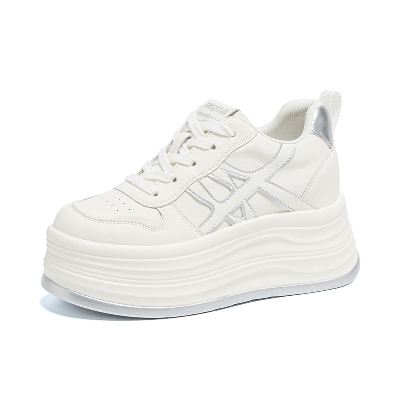 Women's Light White Korean Style Platform Height Sneakers