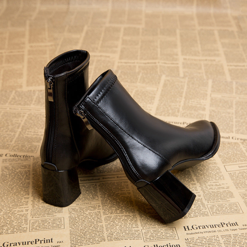 Women's Square Toe Short For Chunky High Boots