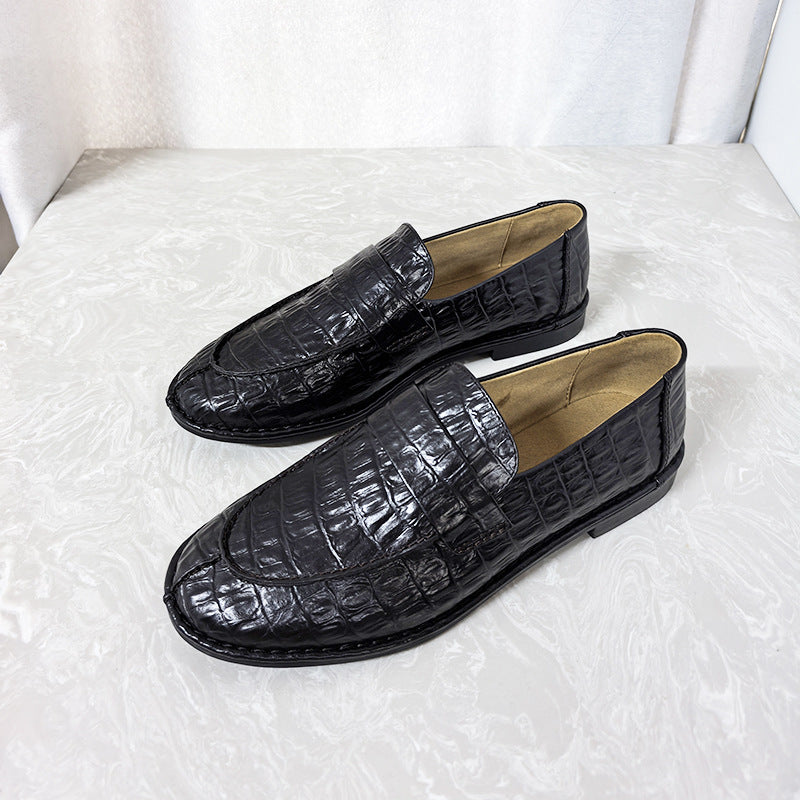 Women's Genuine Flat Round Head Slip-on Simple Fashion British Small Leather Shoes