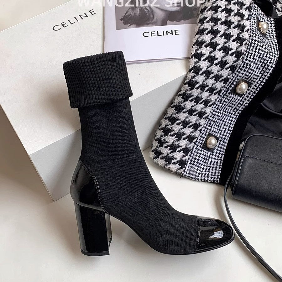 Women's High Thin Booties Knitted Chunky Stretch Socks Women's Fashion Shoes