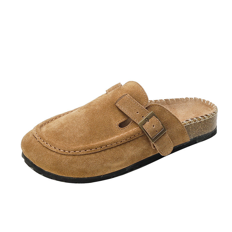 Women's Outer Wear Half Support Genuine Retro Big Head Ugly Cute Thick-soles Slippers