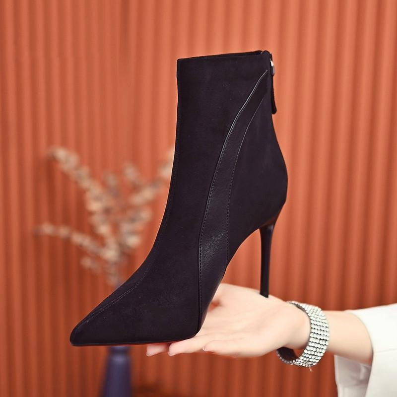 Women's Stiletto Ankle Black Plus Veet Pointed Toe Heels