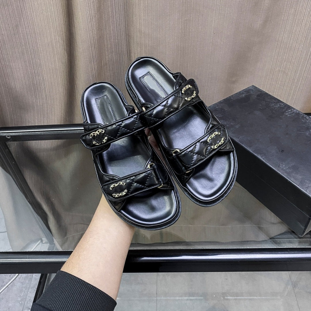 Women's Small Rhombus Drill Buckle Velcro Thick Soft Bottom Muffin Outdoor Sandals