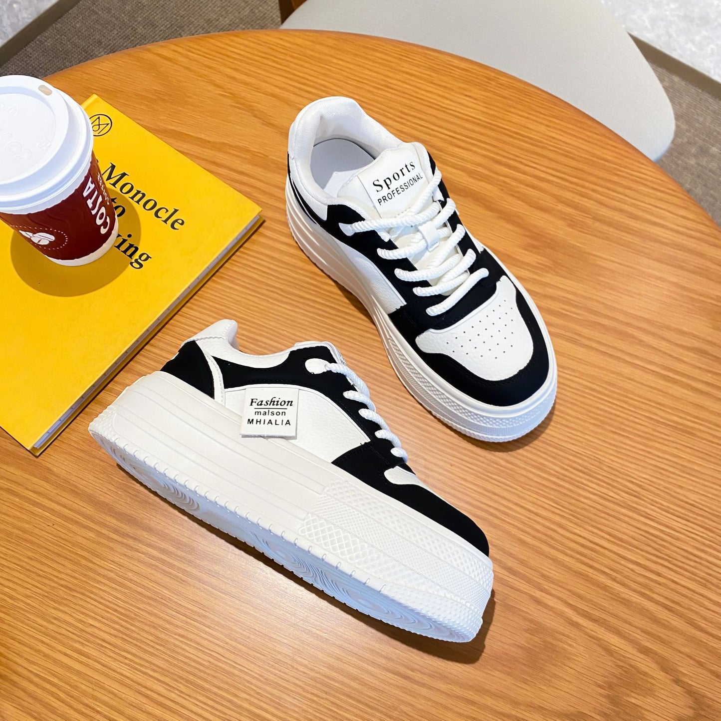 Women's White Platform Height Increasing Fashionable Panda Casual Shoes
