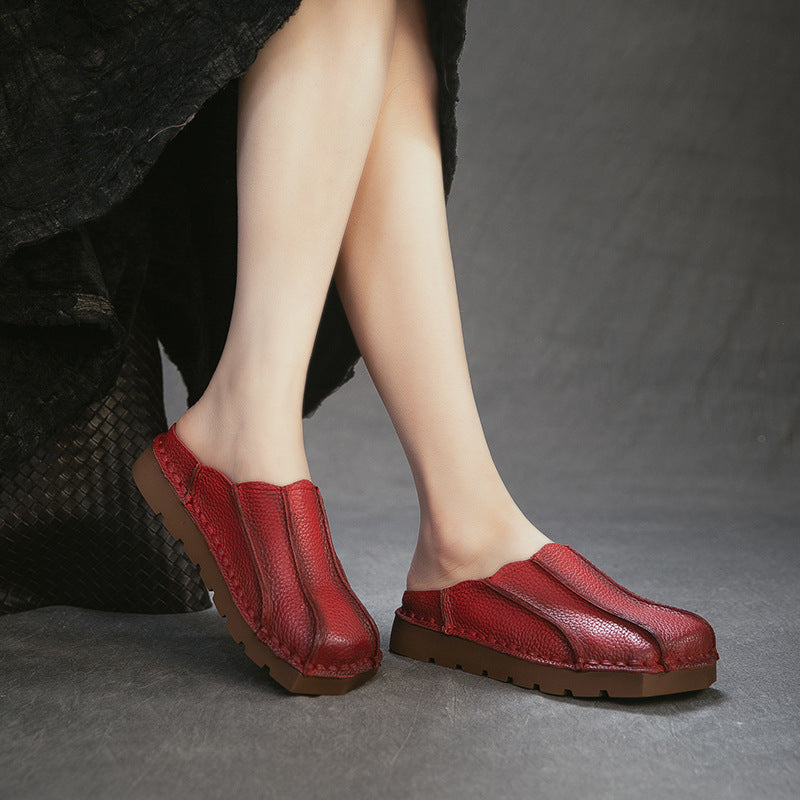 Women's Shell Toe Ethnic Style Leisure Pump Top Layer Cattlehide Women's Shoes