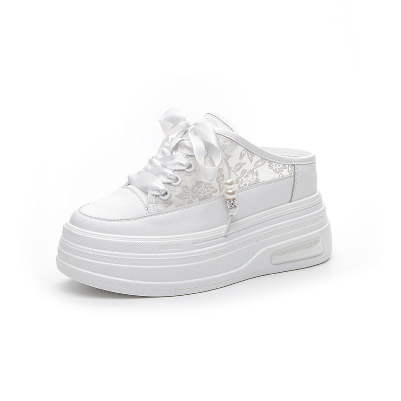 Women's Half Mesh Breathable Height Increasing Insole Slippers