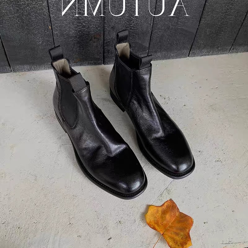 Women's Grape Mom Italian Style Vintage Crumpled Fashionable Low-cut Boots