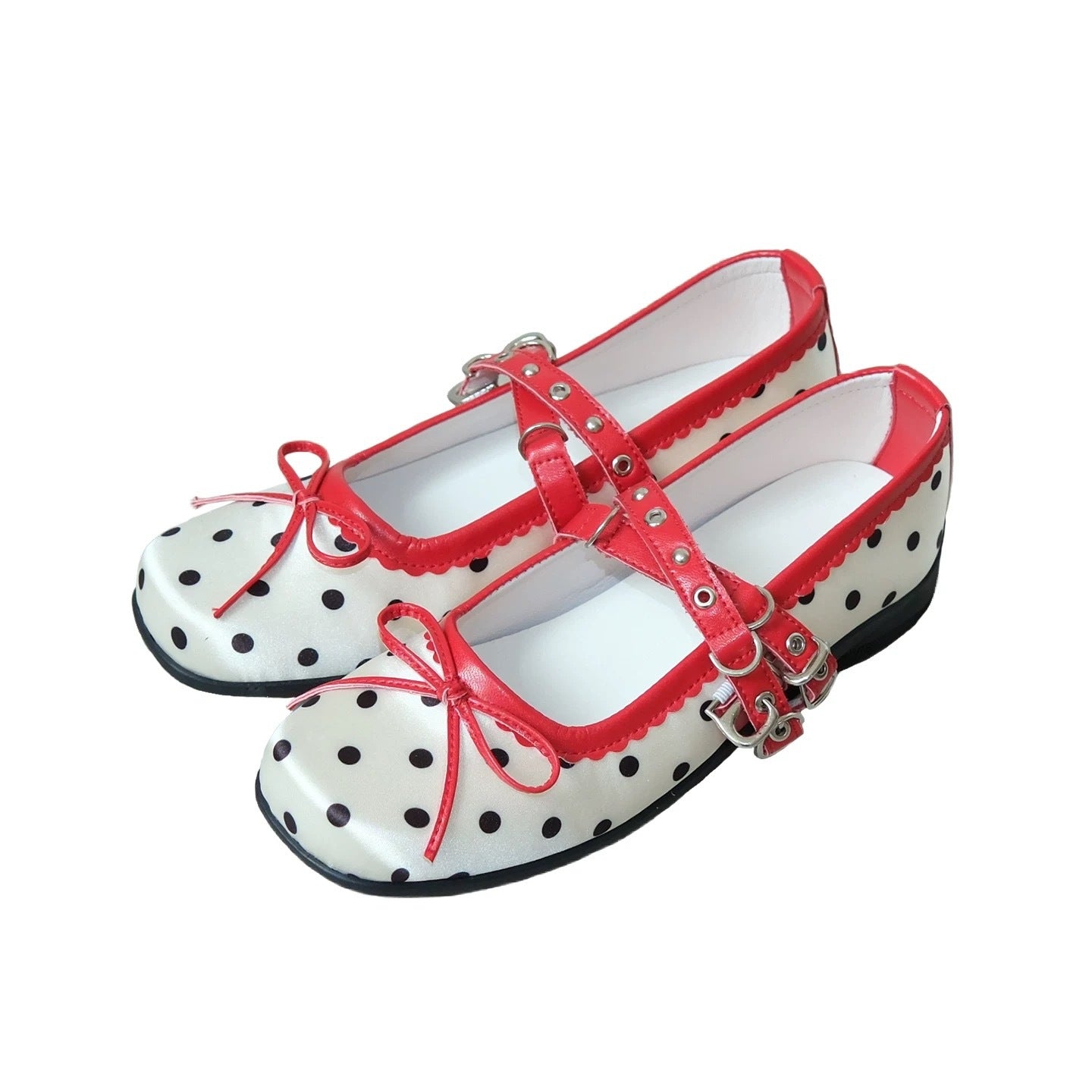 Women's Ballet Soft Bottom Red Polka Dot Satin Mary Jane Flat Women's Fashion Shoes