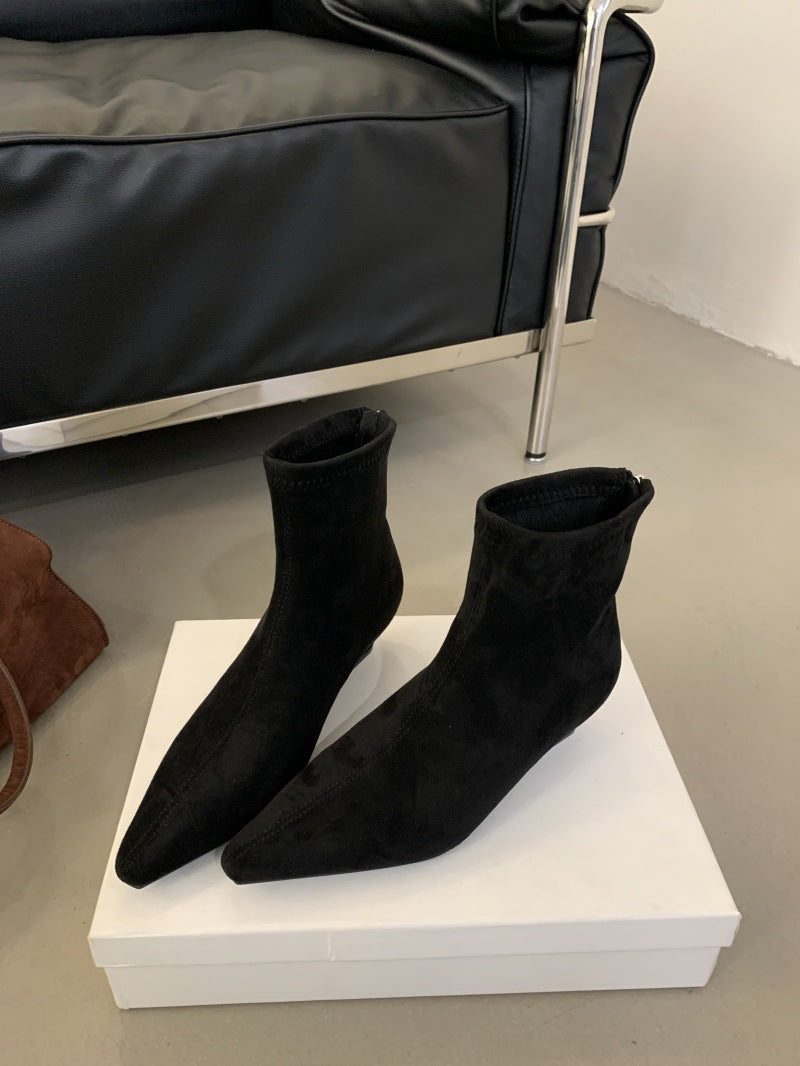 Women's Spring French Style Mid Chunky Pointed Boots