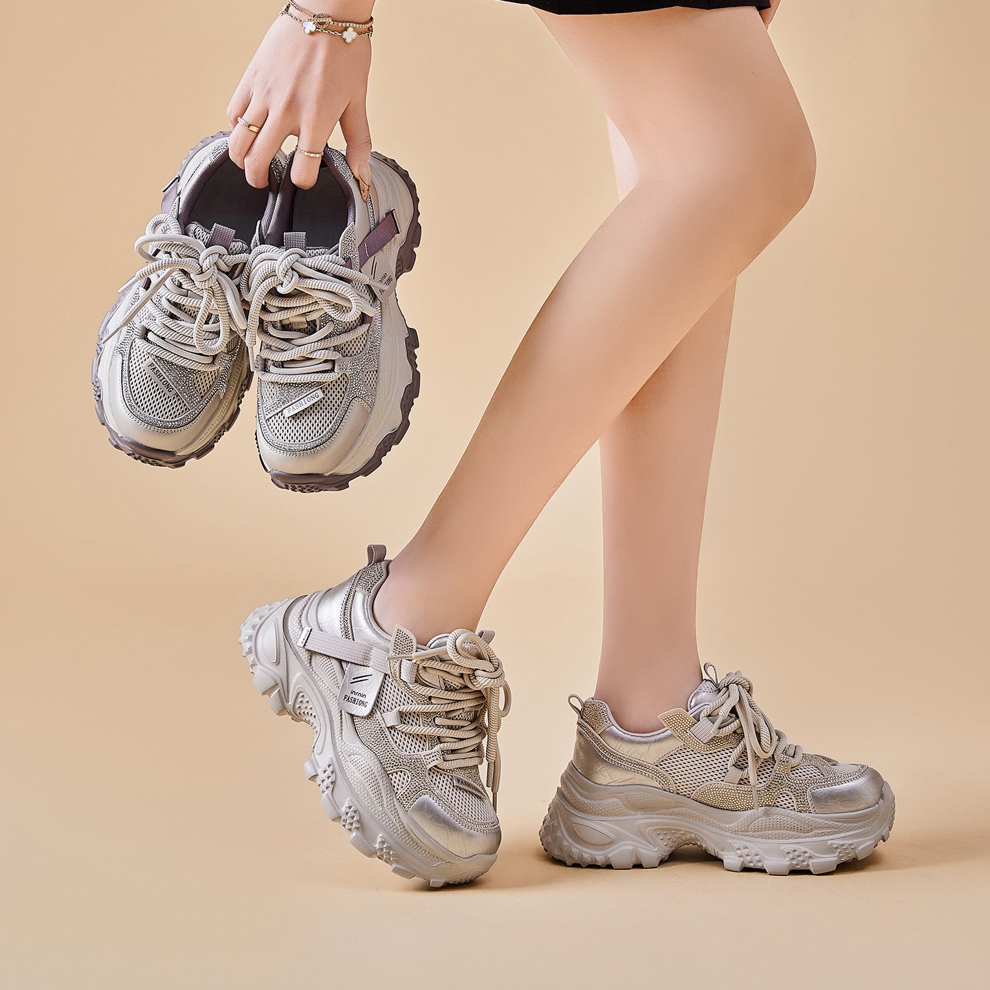 Women's Breathable Thick Bottom Increased Comfortable Lightweight Women's Sports Shoes