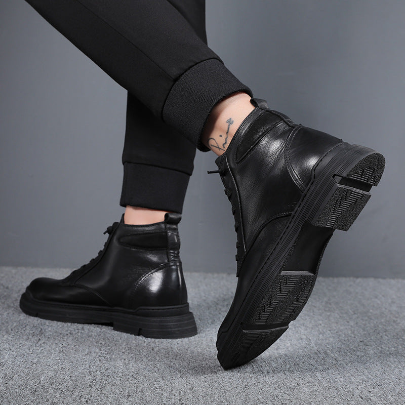 Men's Genuine Black British Warm High Top Working Boots