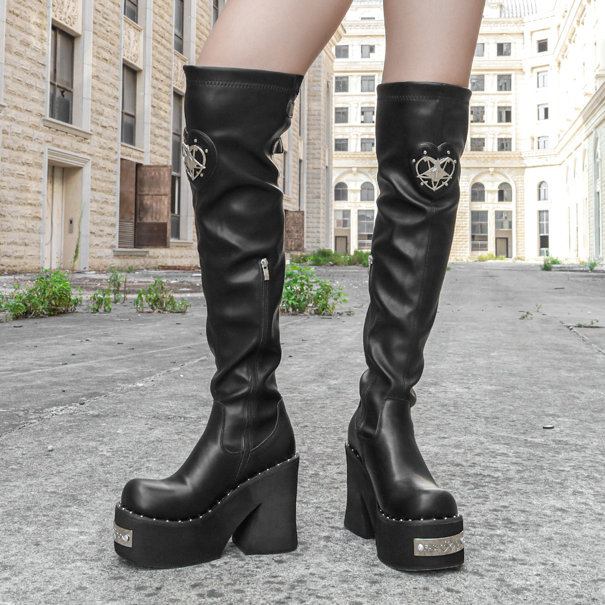 Cool Design Thick Bottom Plus Size Below The Knee Women's Leather Boots