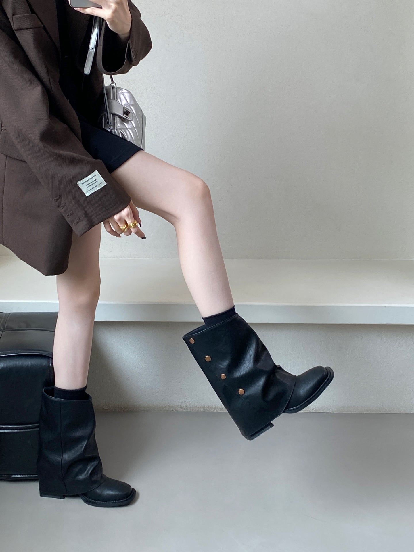 Women's Tax-free Chunky Short High Tube Pants Women's Leather Boots