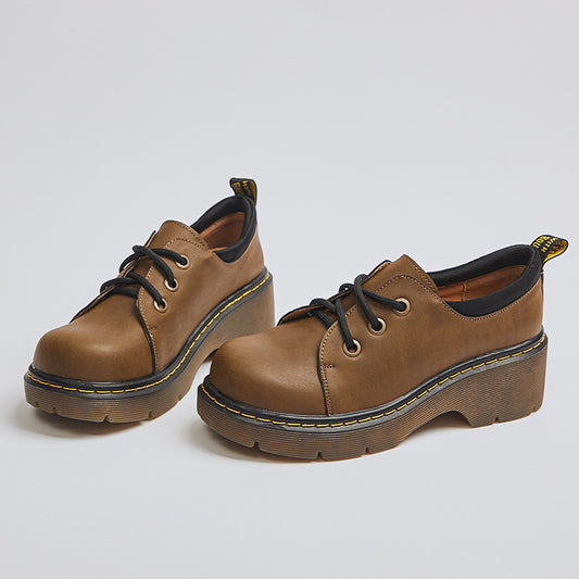 Women's Ugly Cute Thick Bottom Height Increasing Martin Pumps Leather Shoes