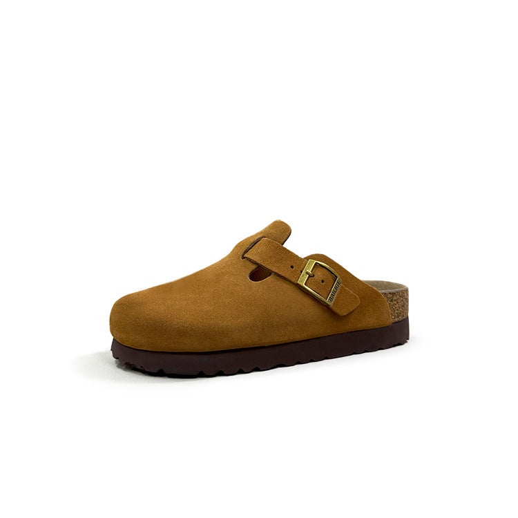Women's Cowhide Thick Bottom Half Outer Wear Genuine Cork Thick-soles Slippers