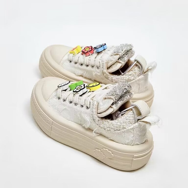 Platform Thick-soled Cartoon Smiley Face Decorative Sequins Versatile Women's Casual Shoes