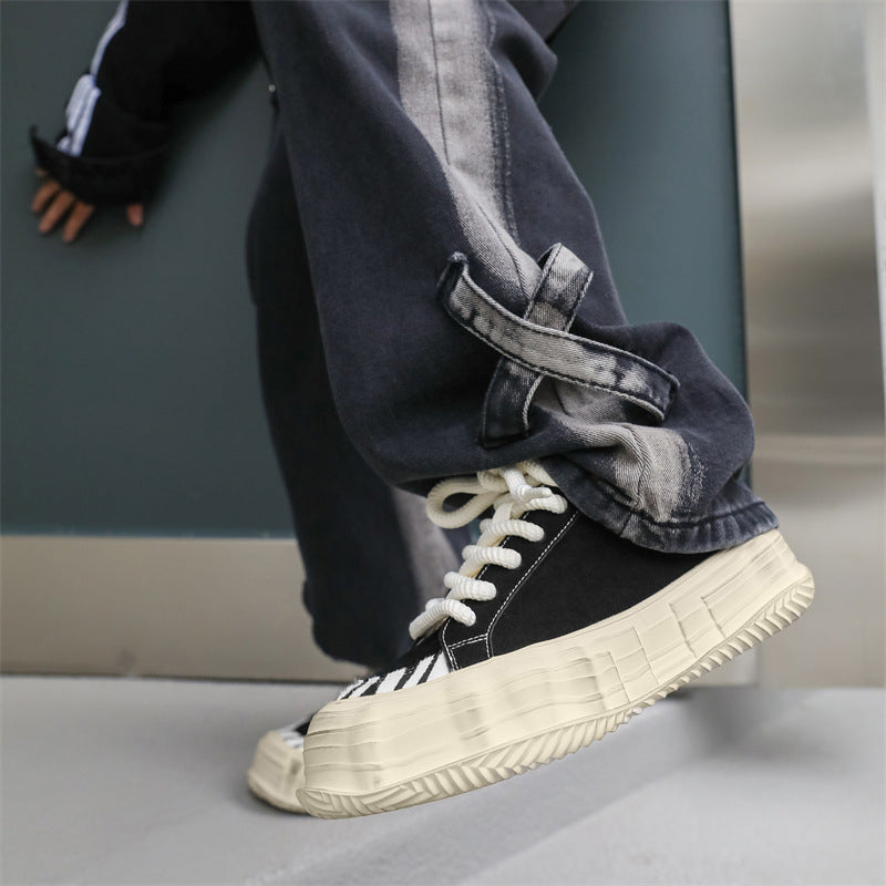 Men's White Zebra Striped Platform Height Increasing Sneakers