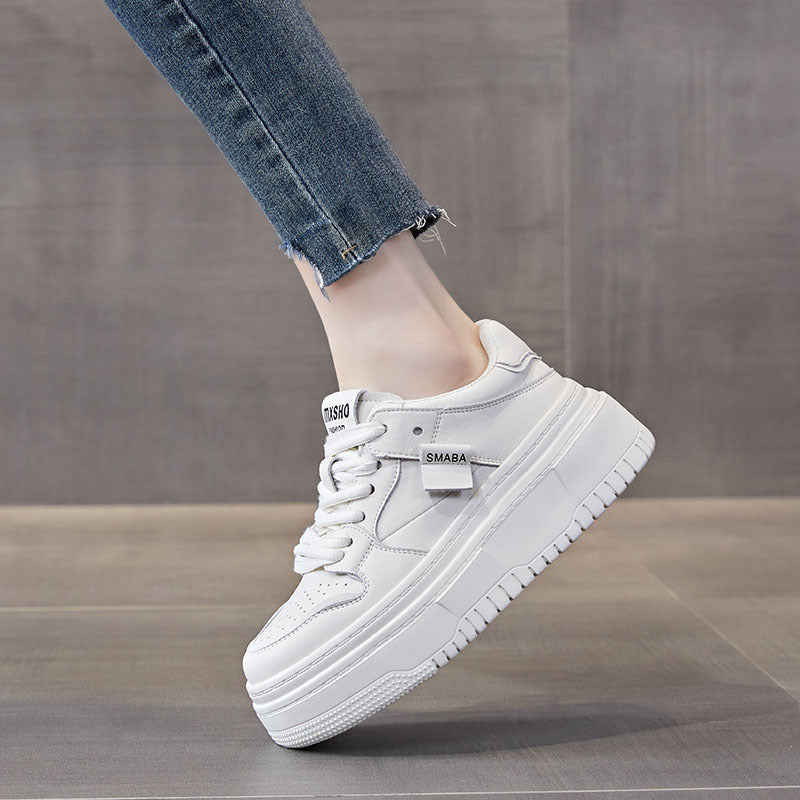 Women's Live Broadcast Cowhide Easy Wear Spring Platform Muffin Sneakers