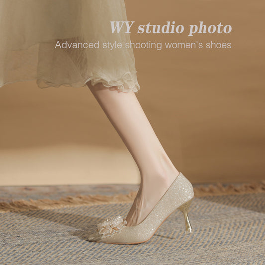 Women's Crystal Bow High Wedding Dress Bride Bridesmaid Plus Women's Fashion Shoes