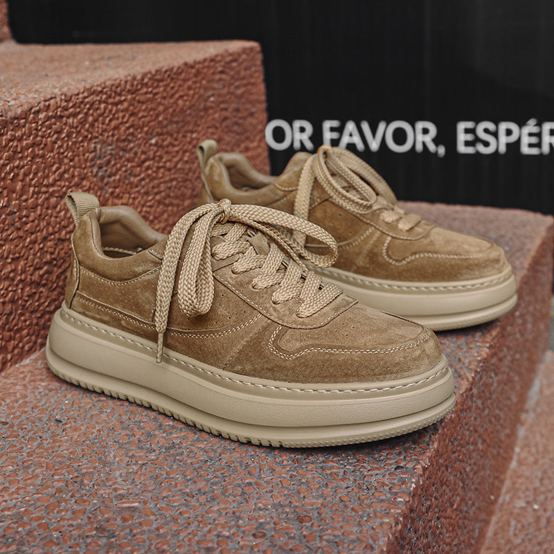 Men's Fashionable Round Toe Small British Commuter Suede Pumps For Casual Shoes