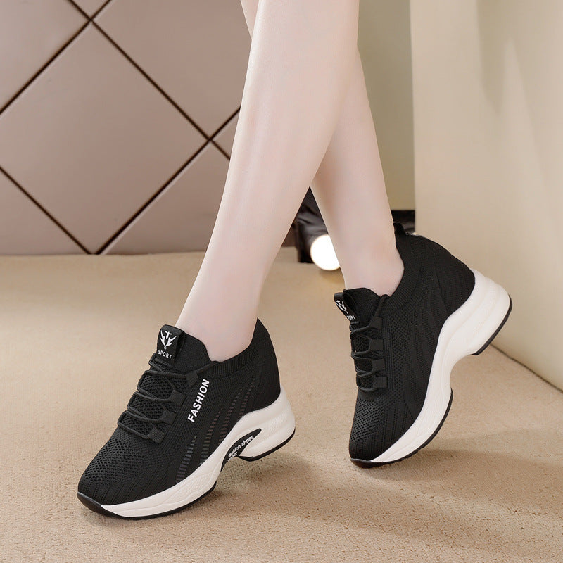 Women's Flying Woven Breathable Autumn Wedge Thick Sneakers
