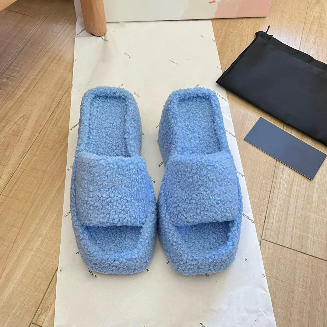 Women's Thick Bottom Fur Height Increasing Wedge Slippers