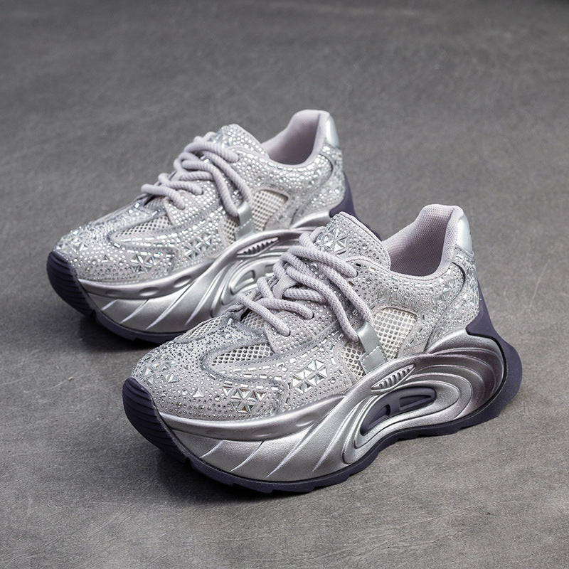 Women's Breathable Mesh Rhinestone Sports Dad Fashion Women's Casual Shoes