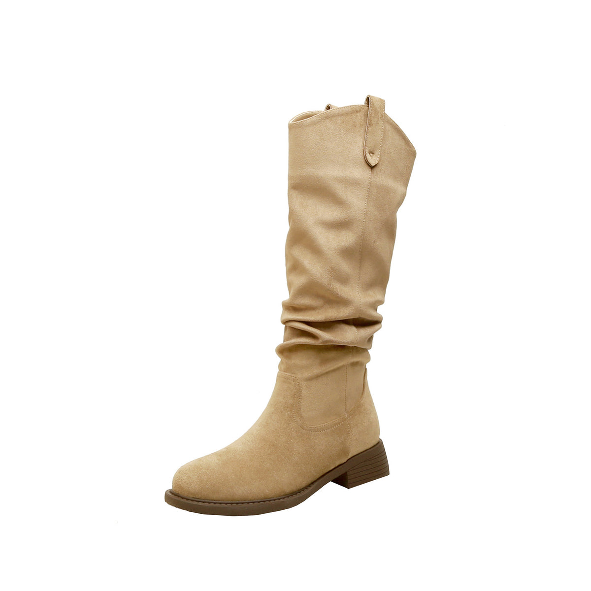 Women's Pleated Pile Style For Height Increasing Insole Chunky Western Cowboy Women's Leather Boots