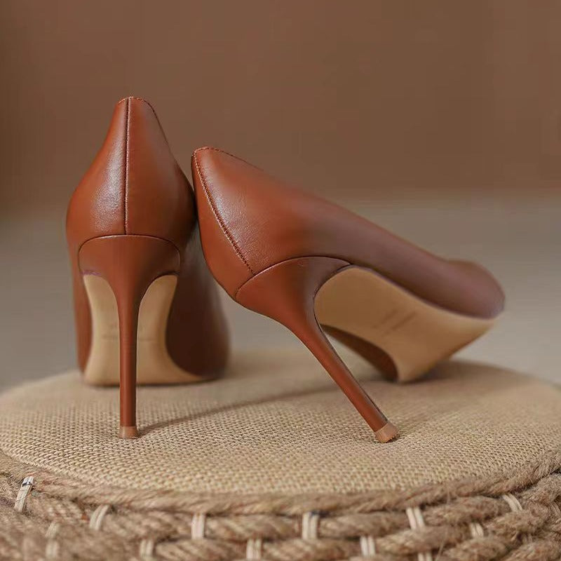 Women's Size Brown Sheepskin Pointed Toe Shallow Women's Fashion Shoes