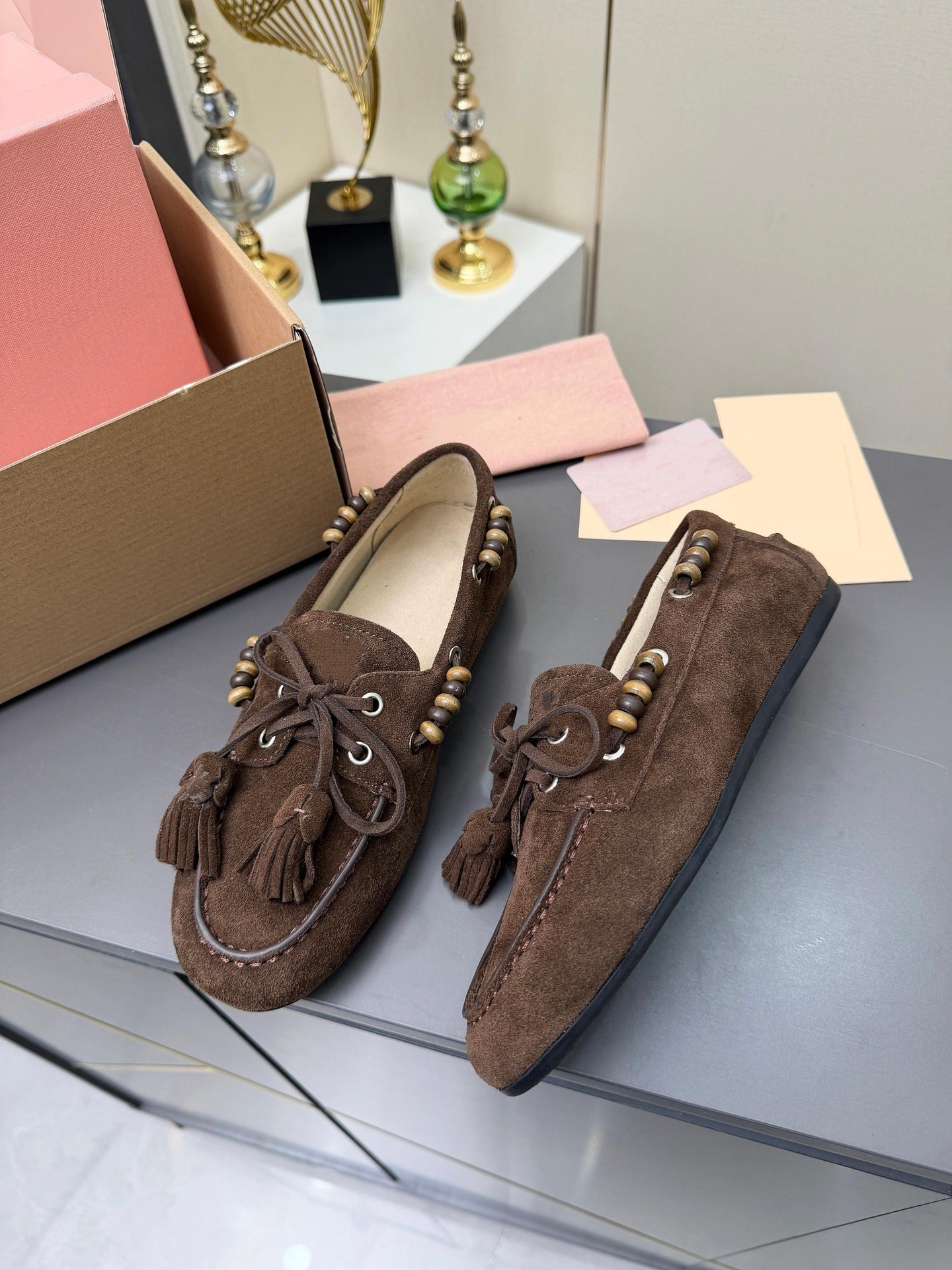 Women's Vintage Beaded Flat Bottom Lazy Slip-on Loafers