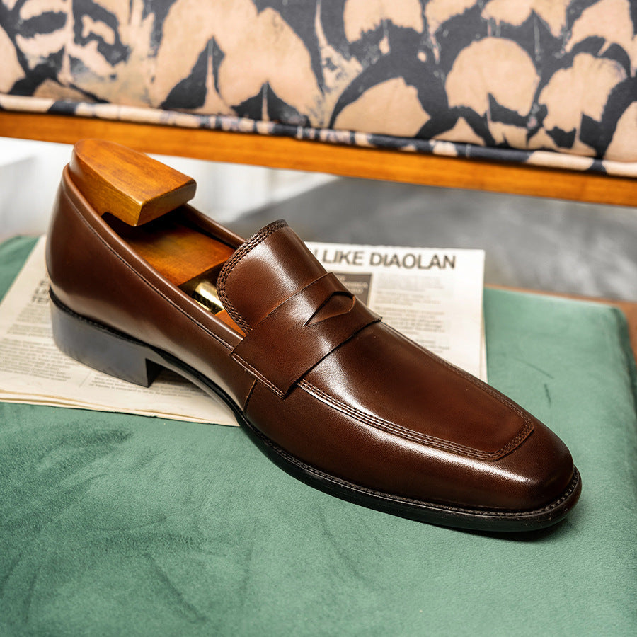 Men's Quality Penny Square Toe Cowhide Slip-on Loafers