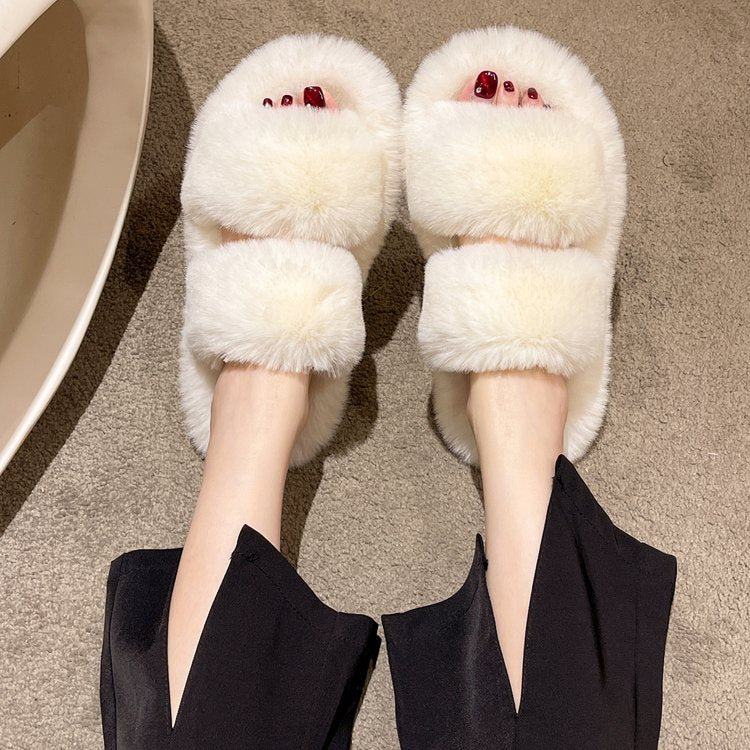 Women's Fluffy Outer Wear Korean Fashion Home Sandals