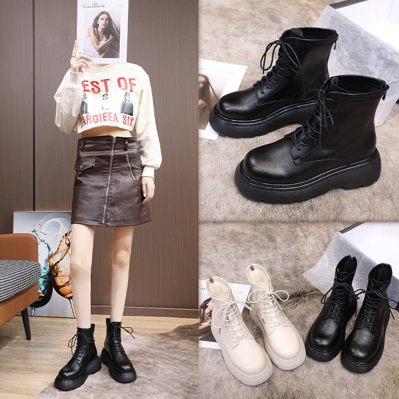 Women's Fashion Platform Martin Plus Veet Stretch Ankle Size Women's Leather Boots