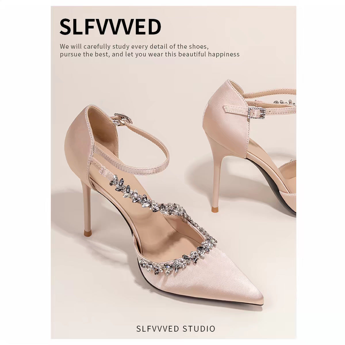 Women's Pointed Toe Strap Rhinestone French Style Temperament Advanced Women's Fashion Shoes