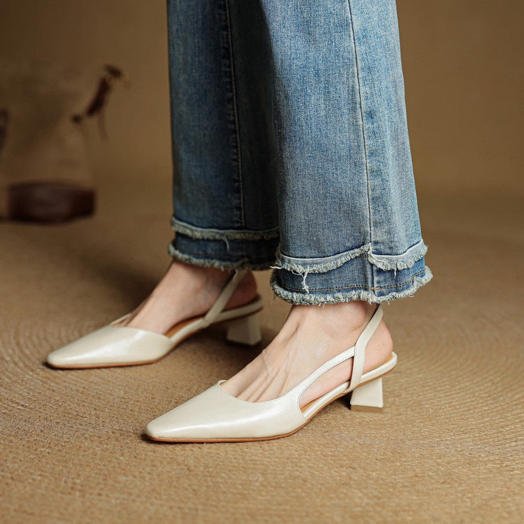 Women's Page Steel Toe Closed Chunky Mid Back Empty Fashion Physical High Heeled Sandals