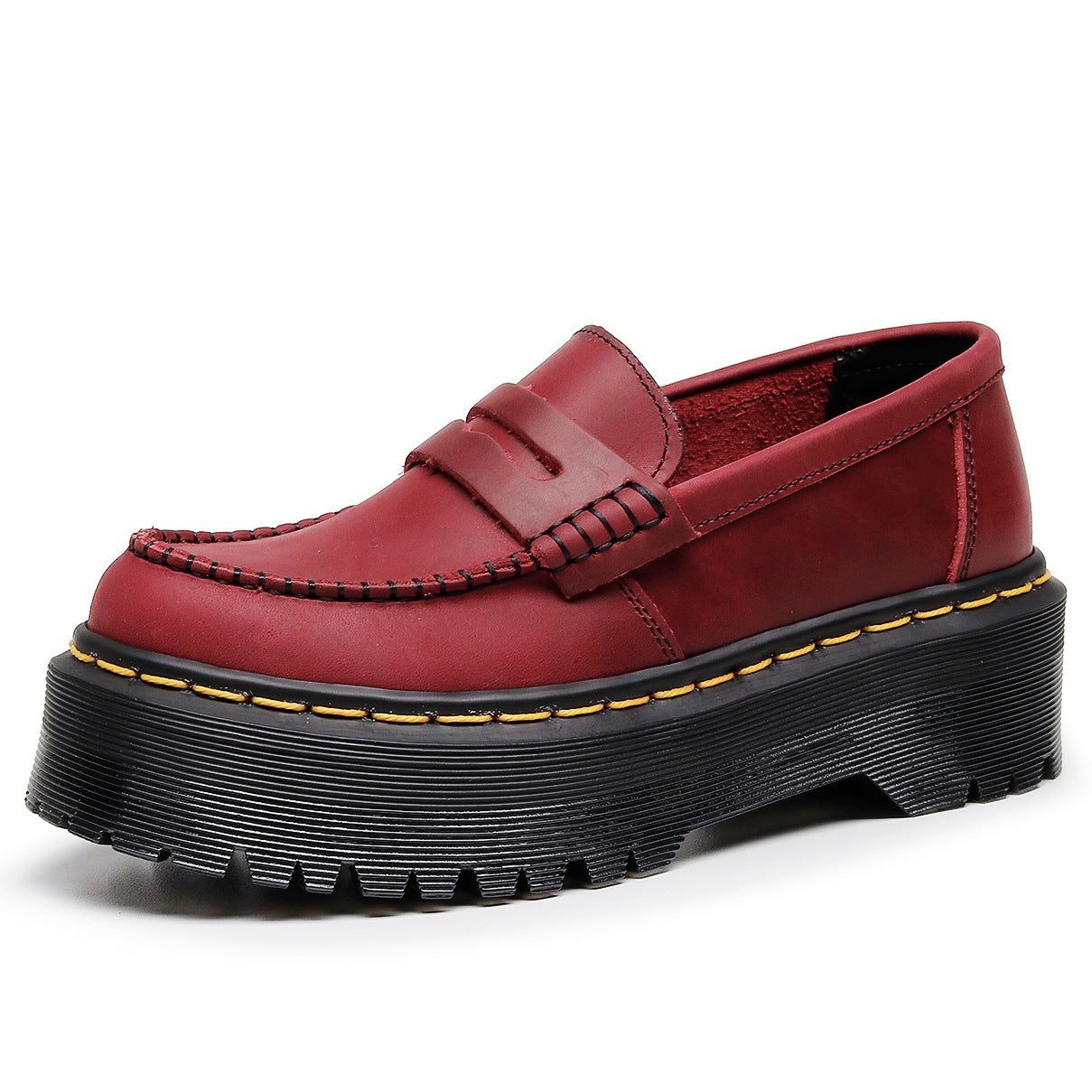 Women's First Layer Fashion Commuter Crazy Horse Black Platform Loafers